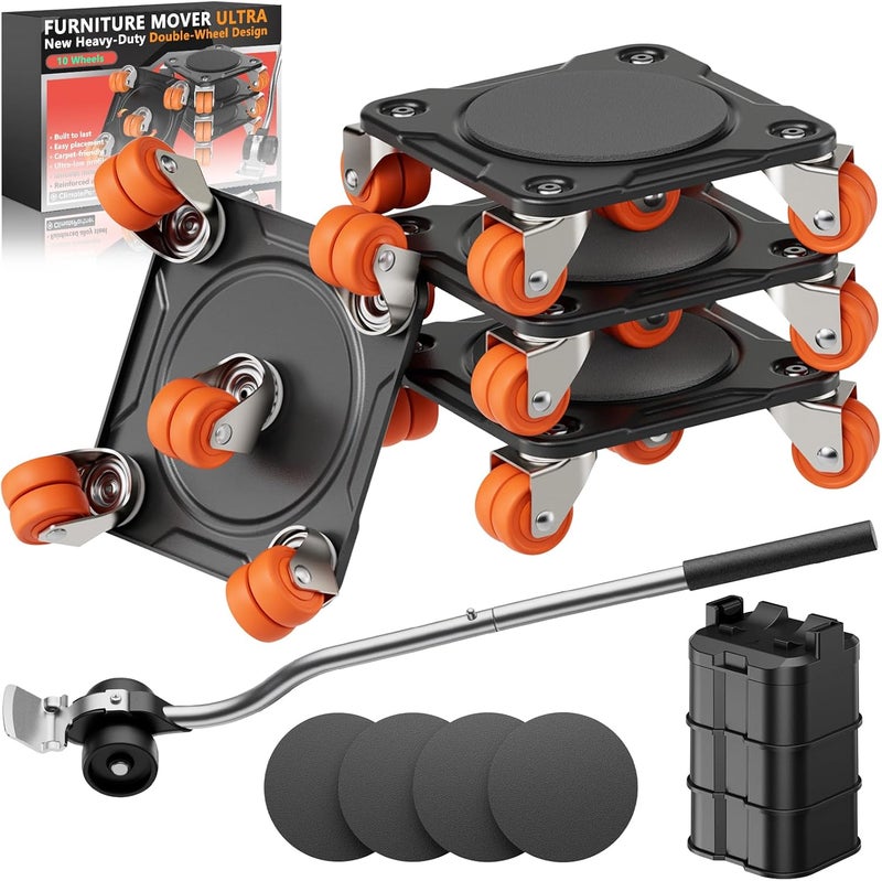 ONEON Furniture Mover Ultra with 10 Wheels – All-New Upgraded Heavy Item Moving Tool Double-Wheeled Low-Profile Dolly with Auxiliary Lifter, Full Carbon Steel Panels, Supports up to 2200 lbs - Image 1